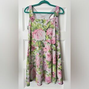 Laura Ashley Floral Fit & Flare Dress Pink Green Garden Print L Golf and Tennis